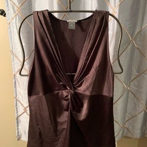 Brown, silk, sleeveless top